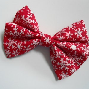 Handmade Red Snowflake Hair Bow: Christmas Hair Clip
