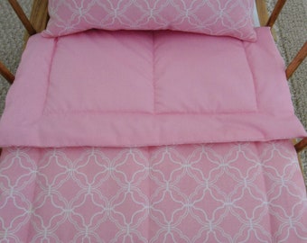 Pink & White Lattice Doll Bedding Set, Doll Blanket and Doll  Pillow