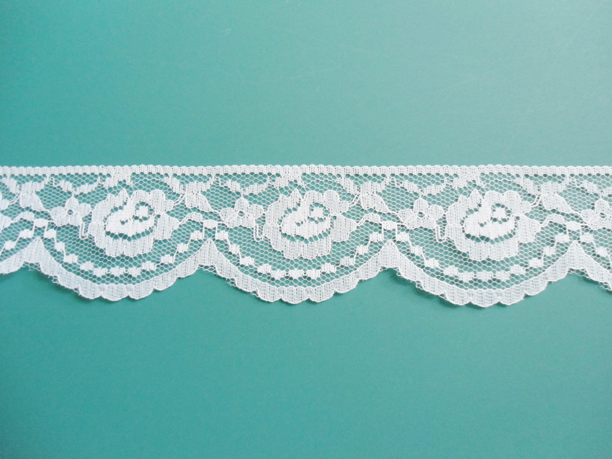 White Lace Trim, 2 Scalloped Trim, Craft Lace, Floral Lace Trim