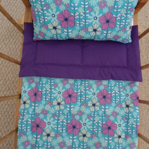 Lavender Flowers Doll Bedding Set, 2 Piece Doll Blanket and Pillow
