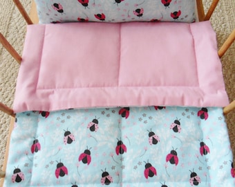 Ladybugs and Flowers Doll Bedding Set,  Flannel Doll Bedding