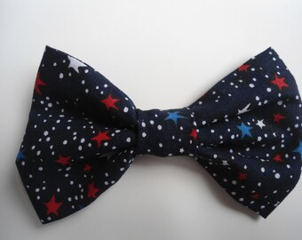 Blue Holiday Hair Bow, Stars Hair Bow, Red White & Blue Stars, Handmade Bow, 4 1/4" x 2 1/2"