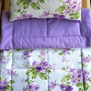 Handmade Lavender Floral Doll Bedding Set: Comforter & Pillow