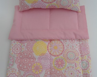 Pastel Circles Doll Bedding Set, 2 Piece Doll Bedding Blanket and Pillow