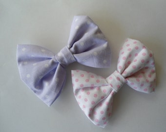 Polka Dot Hair Bow, Hair Bow, Pink Dots Hair Bow, Lavender Dots Bow, Hair Bows, Polka Dot Hair Bow, Fabric Hair Bow, 4" x 2.5" Handmade Bow