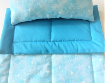 Aqua Doll Bedding Set,  Doll Blanket & Doll Pillow Set