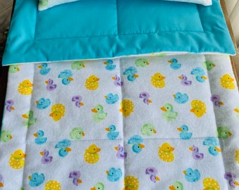 Ducks Doll Bedding Set, Yellow Blue Green Lavender Ducks, Flannel