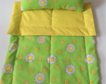 White & Yellow Daisies Doll Bedding Set,  Doll Blanket,  Doll Pillow