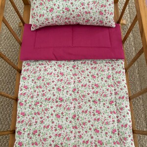 Handmade Pink Floral Doll Bedding Set: Comforter & Pillow