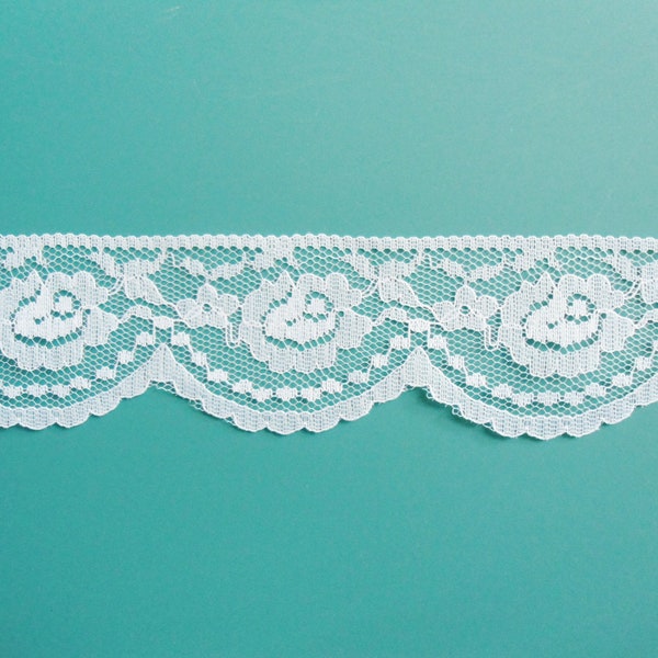 White Lace Trim, 2" Scalloped Trim, Craft Lace, Floral Lace Trim, White Scalloped Lace,  Flat Lace Trim, BTY