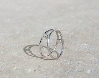 Double ball ring, ball ring in solid silver