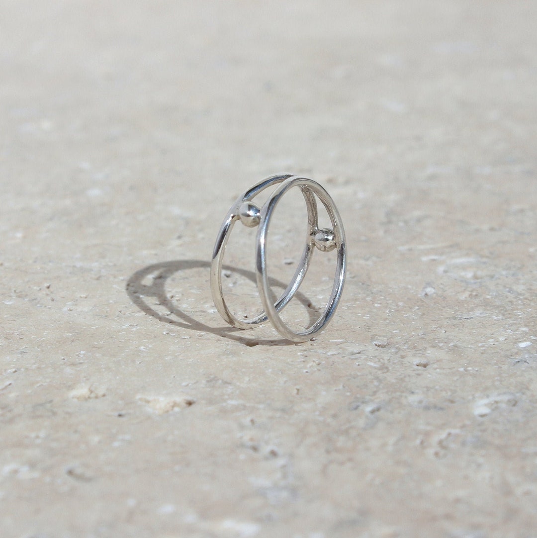 Bague Argent Massif 925 Avec 2 Boules – Occasion, Fabrication Française