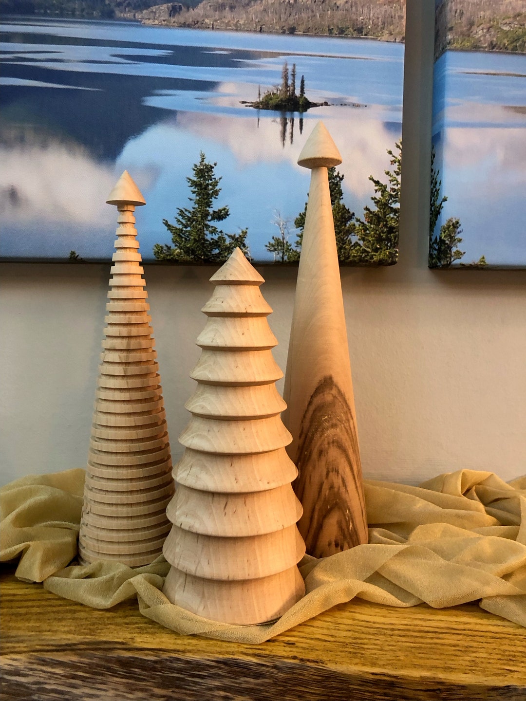 Handturned Christmas Trees set of 3 Etsy