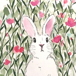 ACEO ATC February Garden Bunny - ideia de presente para amantes de animais - arte alegre para sua casa