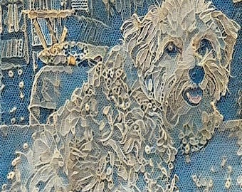 ACEO ATC Poppy Maltese Dog pup puppy blue lace style art card animal art    - gift idea for animal lovers - cheerful art for your home