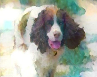 ATC ACEO Sammy - springer spaniel dog puppy art card animal art    - gift idea for animal lovers - cheerful art for your home