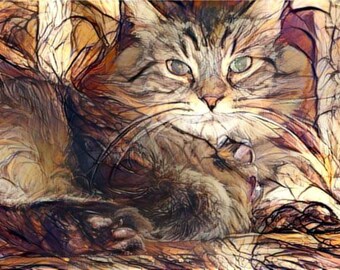 ACEO ATC Persian Cat Anzu Schmoo pink animal art cheerful art for your home gift idea for animal lovers