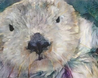 ATC ACEO Sea Otter Art Card animal art - gift idea for animal lovers - cheerful art for your home