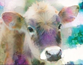 Flower Farm - Rufous Cow Art Print animal art for animal lovers
