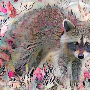 ACEO ATC Raccoon cottage animal art gift idea for animal lovers cheerful wildlife art for your home image 1