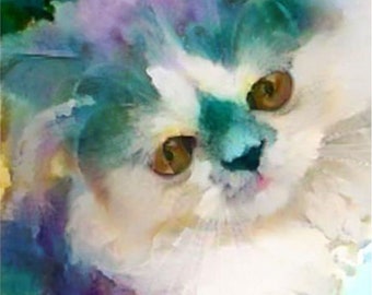 Watercolour Persian Square Cat Art Print - gift idea for animal lovers - cheerful art for your home