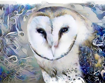 Blue Barn Owl Art Print - wildlife art for animal lovers