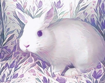 ATC ACEO Purple Po Bunny Art Card animal art - gift idea for animal lovers - cheerful art for your home