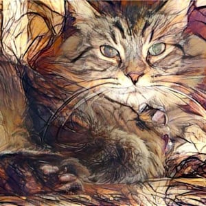ACEO ATC Fluffy - Tabby Cat Art Card animal art - idée de cadeau pour les amoureux des animaux - art joyeux pour votre maison
