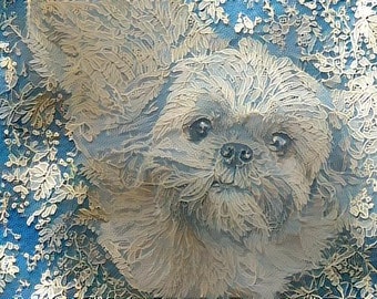 ACEO ATC Lucy Shih Tzu Dog Blue Lace Style Art Card animal art    - gift idea for animal lovers - cheerful art for your home