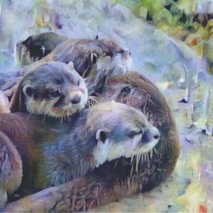 ATC ACEO River Otter Pile Art Card animal art gift idea for animal lovers cheerful art for your home image 1