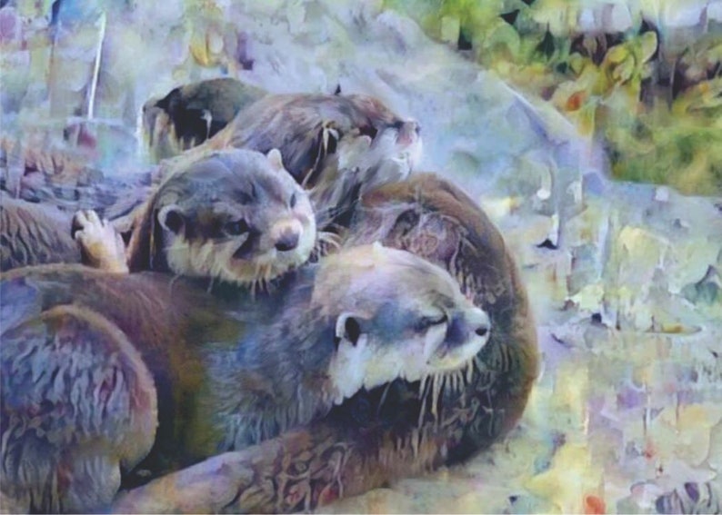 ATC ACEO River Otter Pile Art Card animal art gift idea for animal lovers cheerful art for your home image 1