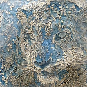 ACEO ATC Snow Leopard Blue Lace Style Art Card dierenkunst - cadeau-idee voor dierenliefhebbers - vrolijke kunst voor uw huis