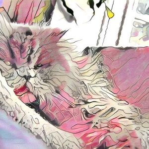ACEO ATC Persian Cat Anzu Schmoo pink animal art cheerful art for your home gift idea for animal lovers