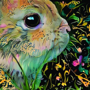 ACEO ATC Ella Bunny im Garten Tierkunst - Geschenkidee für Tierliebhaber - fröhliche Kunst für Ihr Zuhause