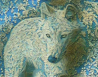 Wolf lace style digital art print animal art for animal lovers  - gift idea for animal lovers - cheerful art for your home