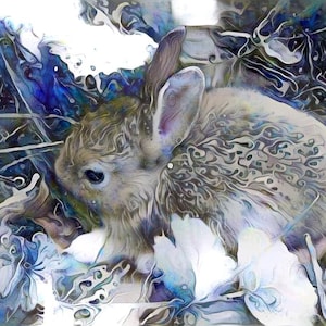 ACEO ATC Cottontail Hase Kaninchen im Garten Tier kunst - Geschenkidee für Tierliebhaber - fröhliche Kunst für Ihr Zuhause