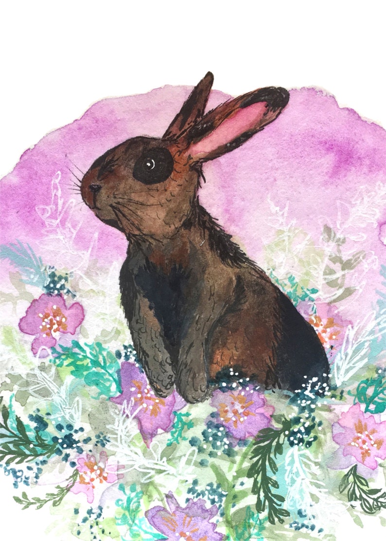 gift idea for animal lovers cheerful art for your home ACEO ATC July Garden Bunny
