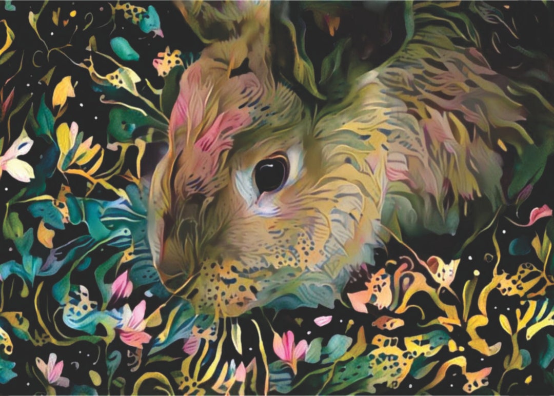 Art Print of Cassie, Bunny in Garden, Flower Rabbit Animal Art for ...