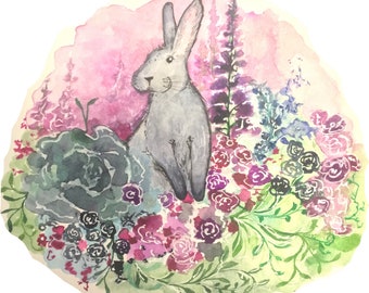 Garden Bunny (June) Framed Art Print - gift idea for animal lovers - cheerful art for your home