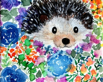 Flower Hedgehog art print - gift idea for animal lovers - cheerful art for your home