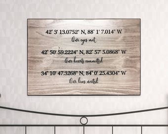 Wedding Photo Gift Metal or Canvas or Paper Best Friend Wedding Gift Newlywed Gift Wall Decor Coordinates Sign Just Married Gift