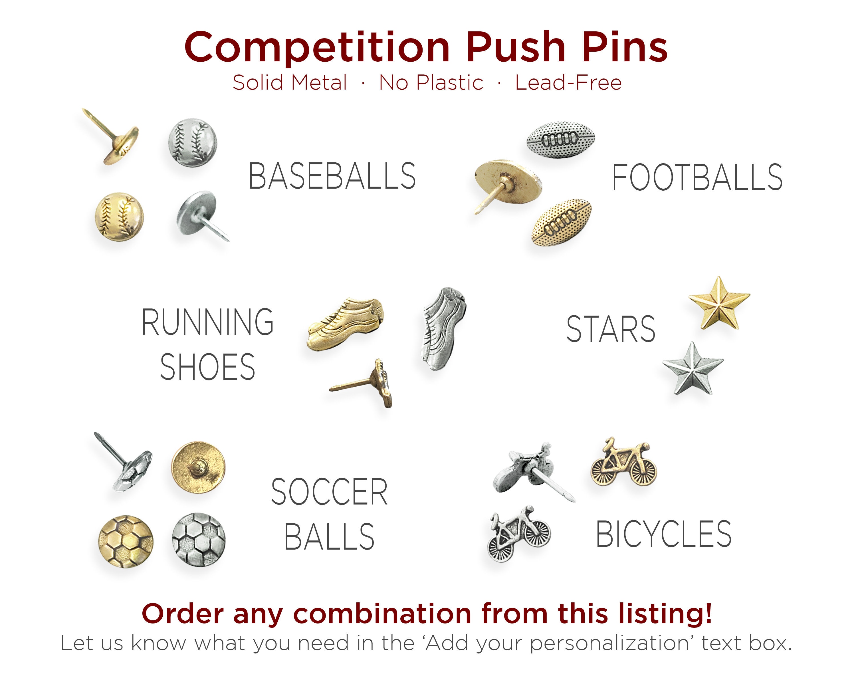 Combination Travel Push Pins, Mix & Match Map Markers, Metal Thumb ...