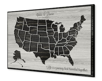 Carved Wood US Travel Map, Push Pin Board, Anniversary Gift