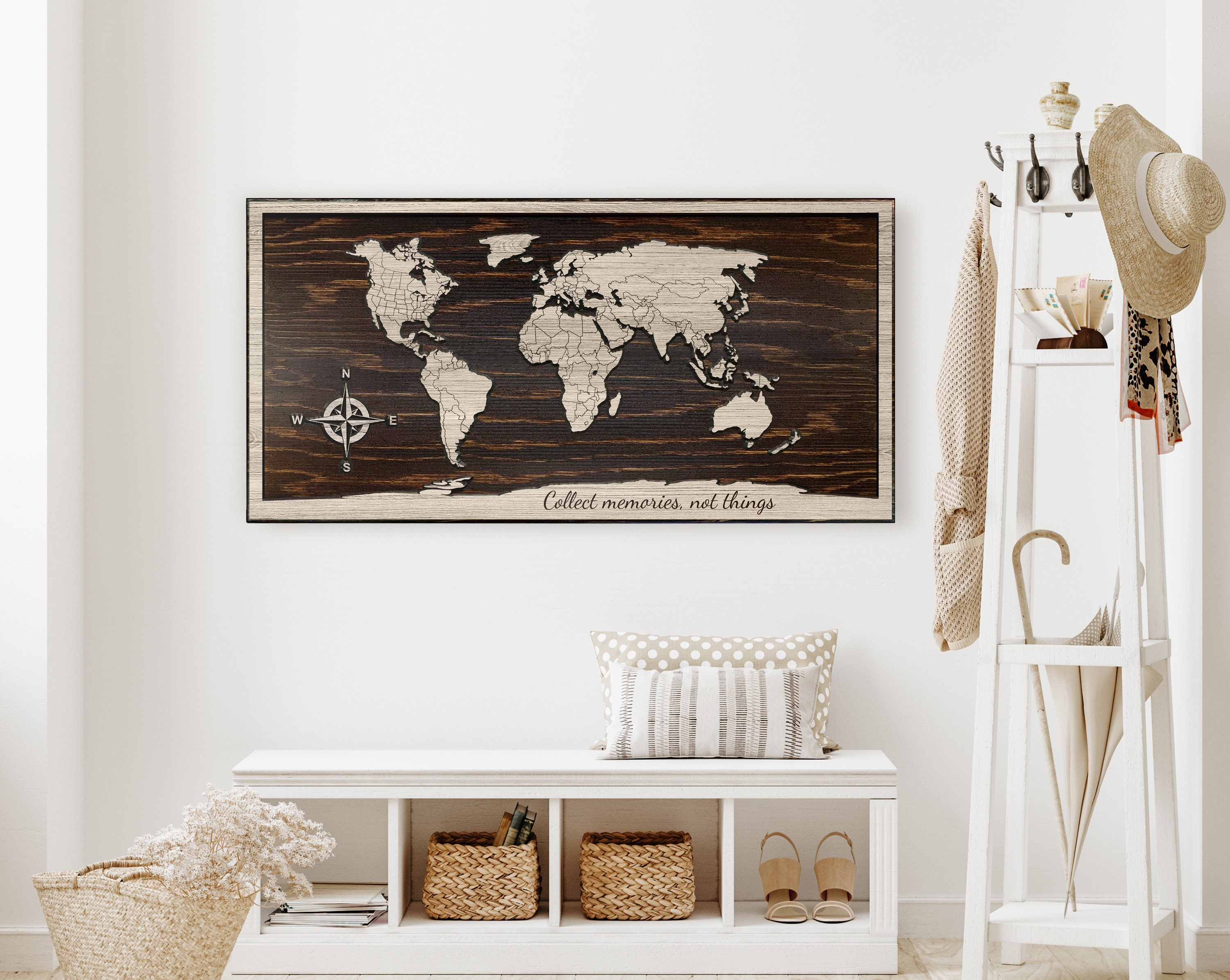 Wooden World Map Wall Art, Push Pin Travel Tracker, Anniversary Gift - Etsy