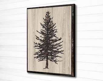 Cabin & Nature Art - Pine Tree Forest Art - Evergreen Tree Wood Wall Art - Carved Wood Wall Art - Wooden anniversary gift idea