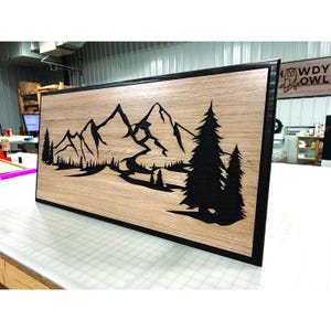 Mountain Wood Wall Art - Cabin Wall Decor - Nature and Tree Art - Carved Wood - Lightweight and Easy to Hang - Unique gift idea