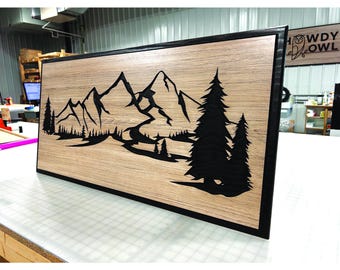 Mountain Wood Wall Art - Cabin Wall Decor - Nature and Tree Art - Carved Wood - Lightweight and Easy to Hang - Unique gift idea