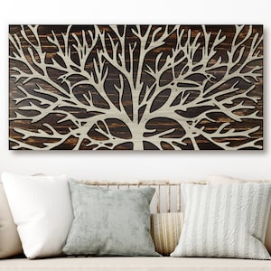 Abstract Tree Wood Wall Art | carved into wood and easy to hang | living room bedroom above couch home wall decor