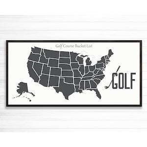 Carte des États-Unis avec punaises de golf, carte du parcours de golf, carte permettant aux golfeurs de marquer leur emplacement, idée cadeau, toile encadrée, impression haute qualité