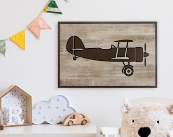 Carved Wood Airplane Art, Custom Name Sign, Kid's Room Decor